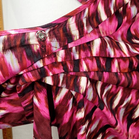 Misa Los Angeles Amina Mini Wrap Dress Pink Red Abstract Short Sleeve USA XS - Picture 9 of 12